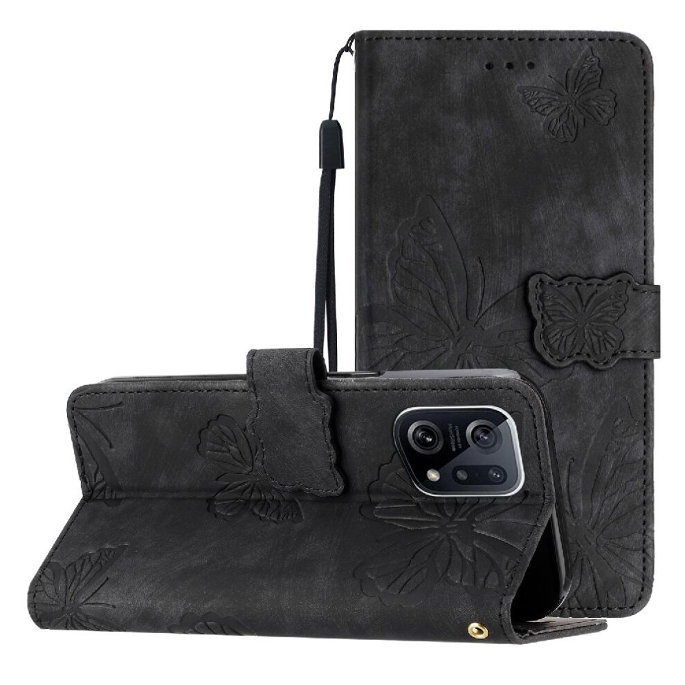 (Black) Flip Case For Oppo Find X5 Pu Leather Card Slots Holder Butterfly Magnetic Closure Wallet Black 764563519651