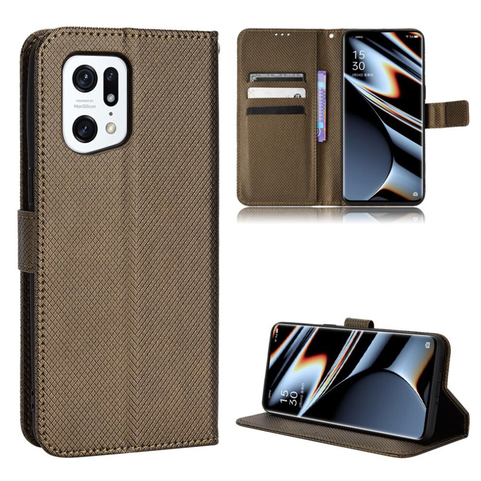 Photos - Case   For OPPO Find X5 Pro Cover Kickstand Card Holder Magnetic Wallet(Brown)