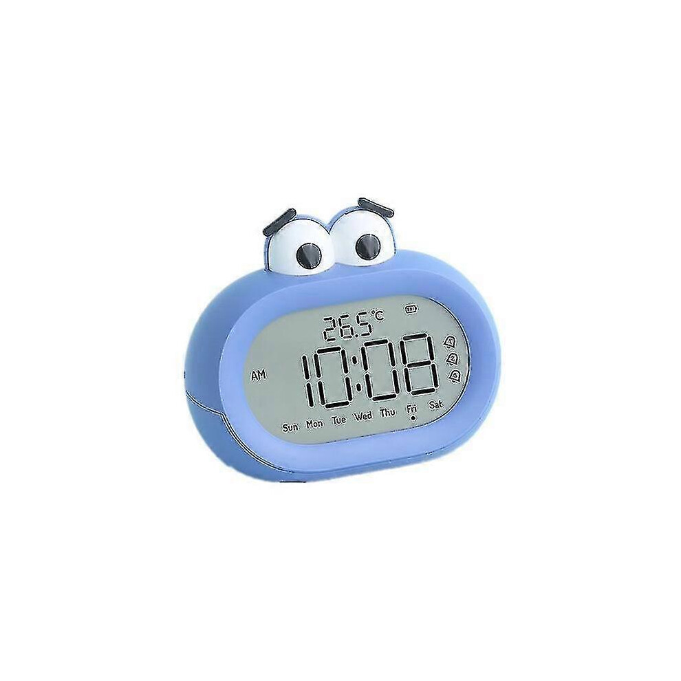 (As Show, One Size) Wabjtam Cartoon Alarm Clock With Backlit Digital Table Clock With Temperature Display1pcs- Blue Kikidex