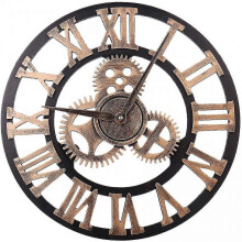 (As show, One size) Shxx Gear Wall Clock Battery Operated, Vintage Farmhouse Wall Clocks With Roman Numerals,silent Non Ticking Decorative Wall Clock For (gold Roman,12 I
