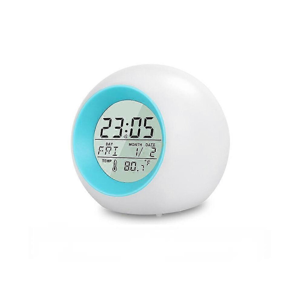 Kikidex (As Show, One Size) Colorful Glowing Backlight Round Led Alarm Clock Thermometer Calendar Display Wake Up Electronic Clock