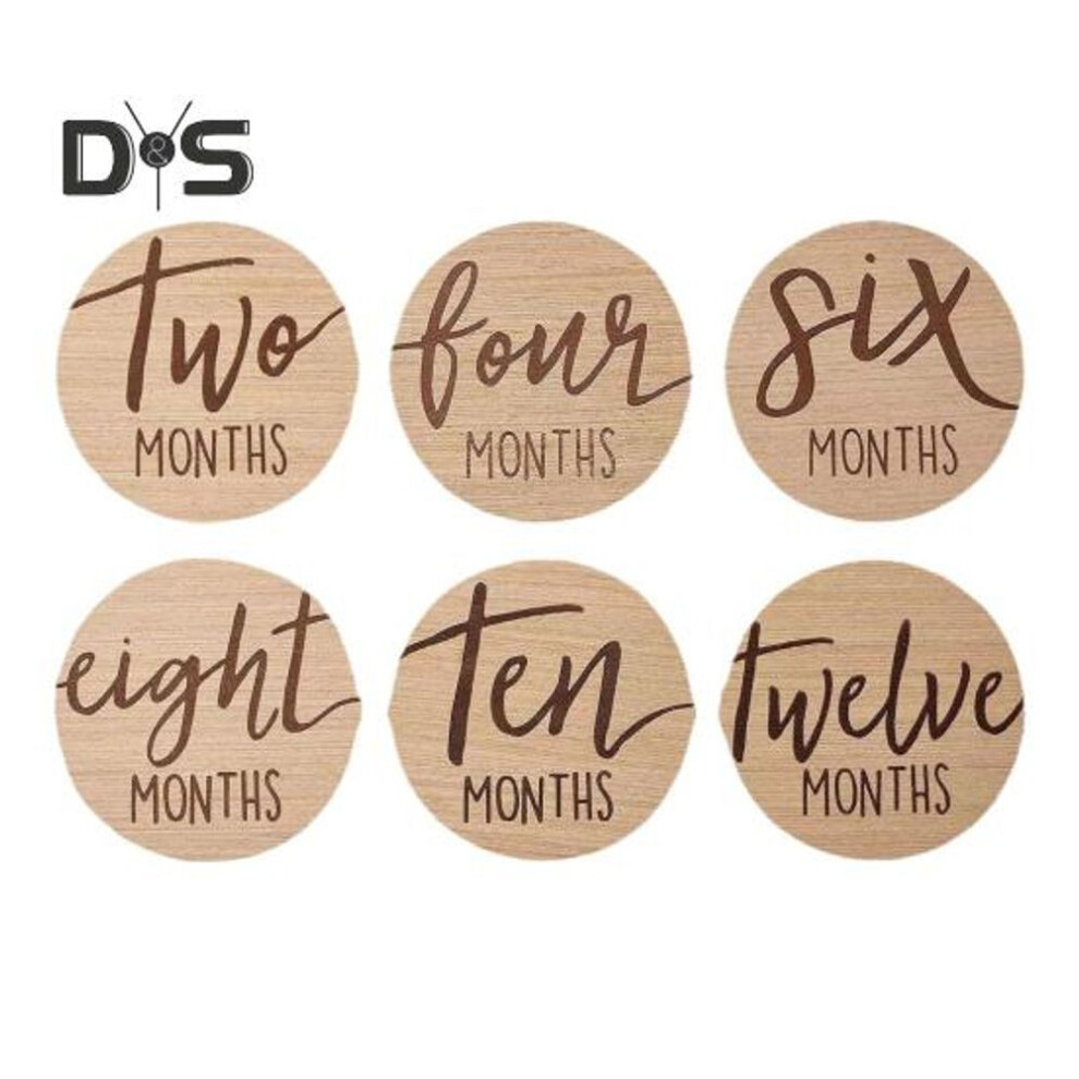 6Pcs Baby Monthly Milestone Marker Discs Wooden Milestone Cards Baby Announcement Sign for Newborn Photo Props