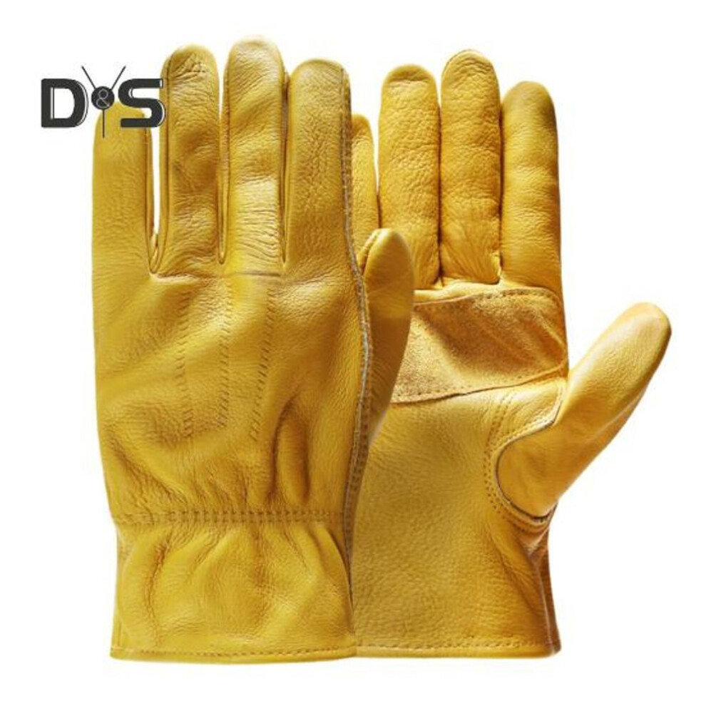 (yellow, L) 1 Pair Work Gloves Wear-Resistant Thick Heat Isolation Stretchable Wrist Outdoor Work Construction Welding Machine Building Gloves