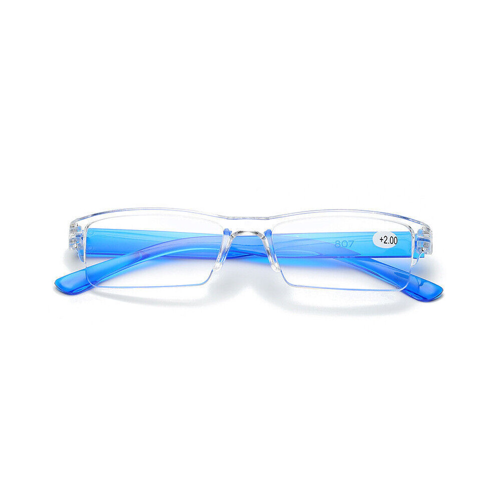 (Blue, +1.5) Womens Mens Transparent Lightweight Reading Glasses 1.0 1.5 2.0 2.5 3.0 3.5 4.0