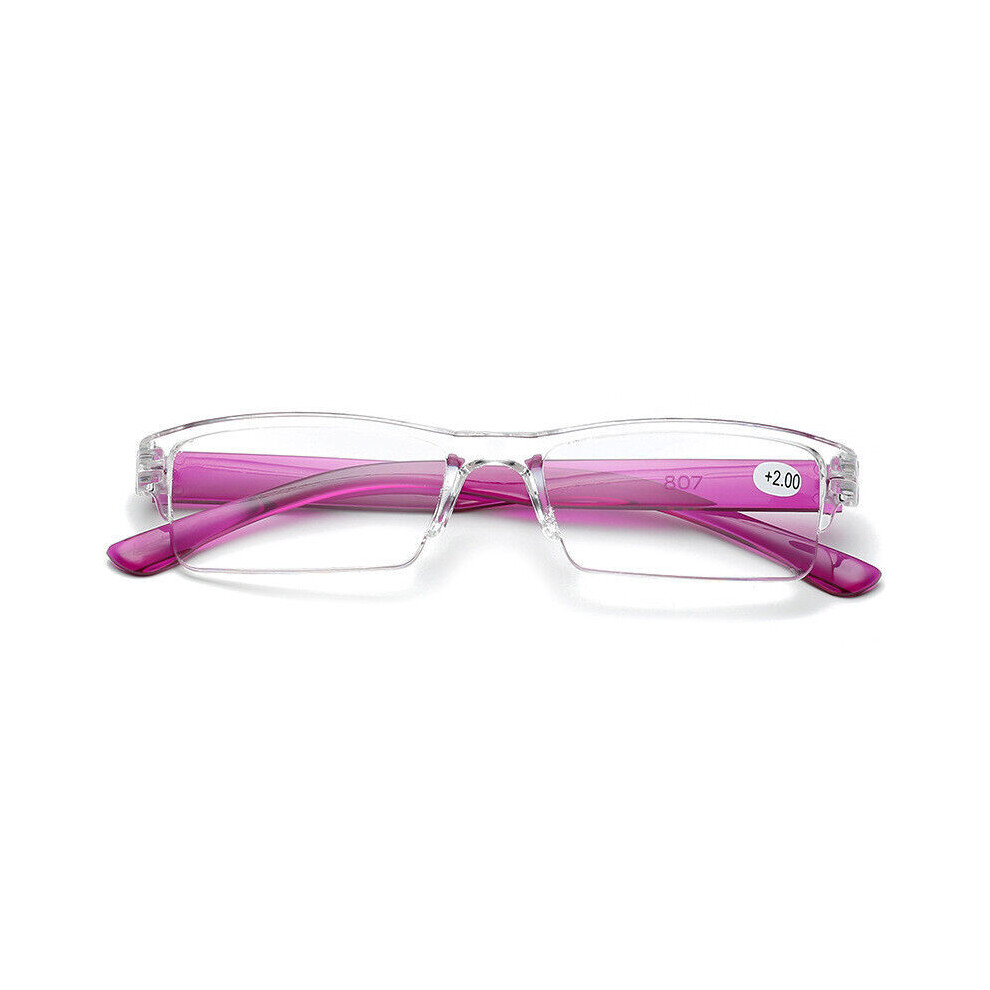 (Purple, +1.5) Womens Mens Transparent Lightweight Reading Glasses 1.0 1.5 2.0 2.5 3.0 3.5 4.0