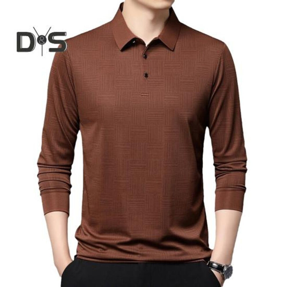 (M, coffee) Men's Plaid Casual Shirt Long Sleeve Breathable Lapel Business Shirt Regular Fit Top with Button Collar for Work Travel Daily Wear