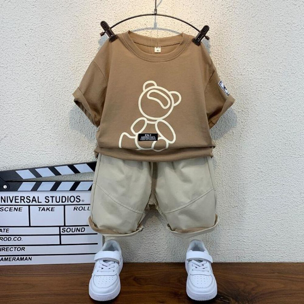 (khaki, S) Boys' set children's short sleeved shorts two-piece set boys' baby casual clothes