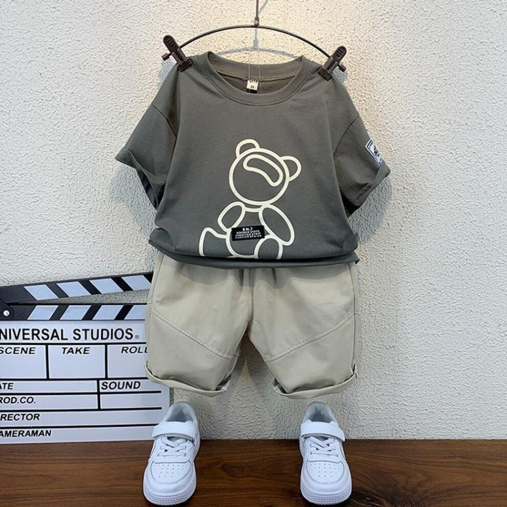(green, L) Boys' set children's short sleeved shorts two-piece set boys' baby casual clothes