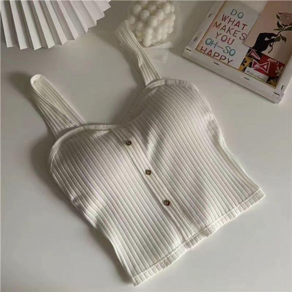 (S, white) Cute Sleeveless Cropped Tank Top Women's Crop Top Summer Korean Corset Top Camisole Knit Sexy Slim Vest Bra Tops Female Y2k