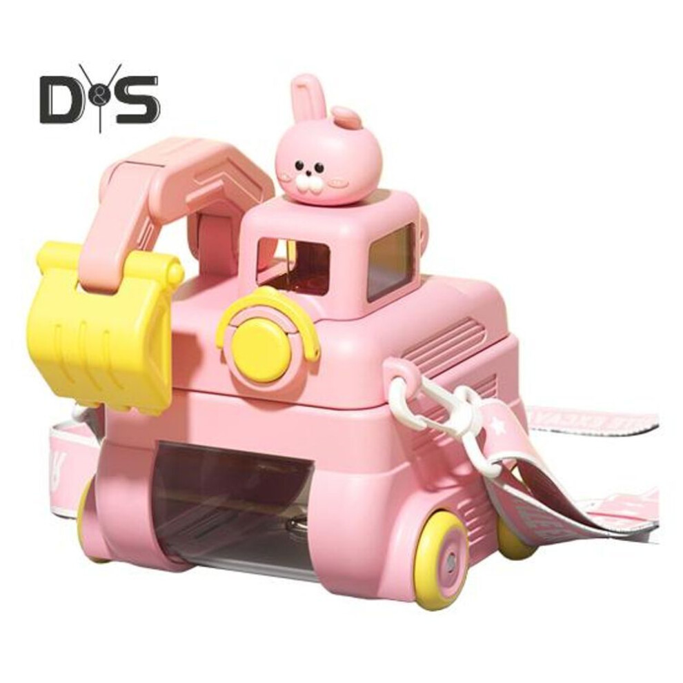 (as the picture, D) Excavator Water Bottle for Kids 500ml Leak-Proof Cartoon Cup with Wheels Adjustable Strap Bounce Flip Top Straw Water Bottle for School Outdoor
