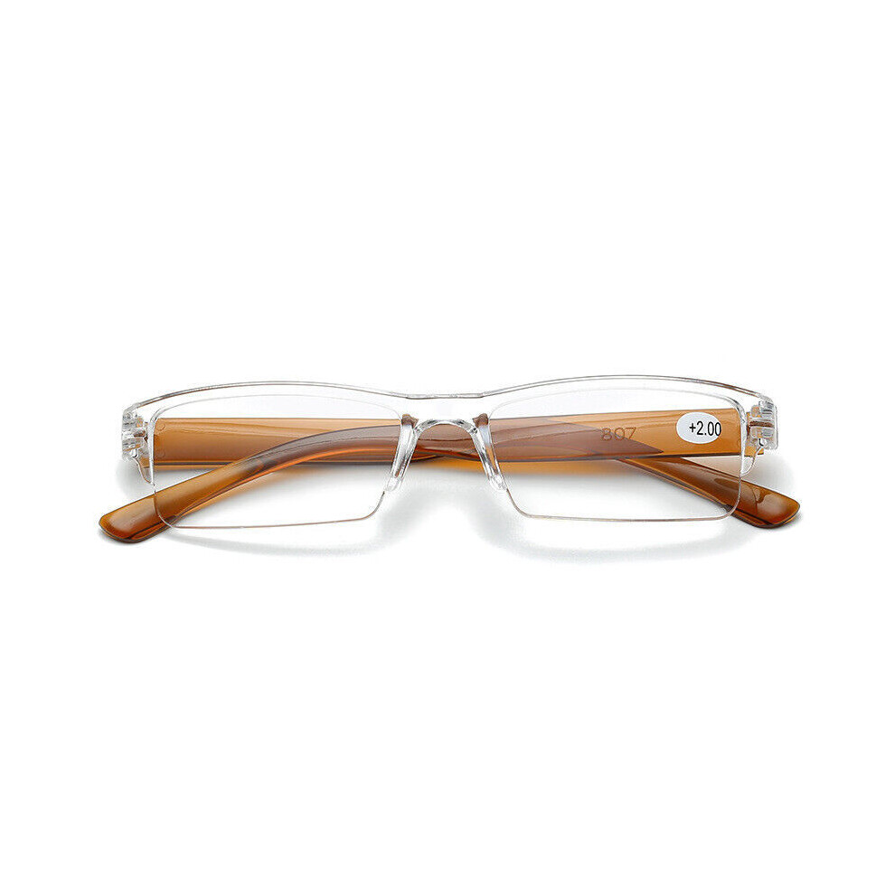 (Brown, +1.5) Womens Mens Transparent Lightweight Reading Glasses +1.0 +1.5 +2.0 +2.5 +3.0 +3.5 +4.0