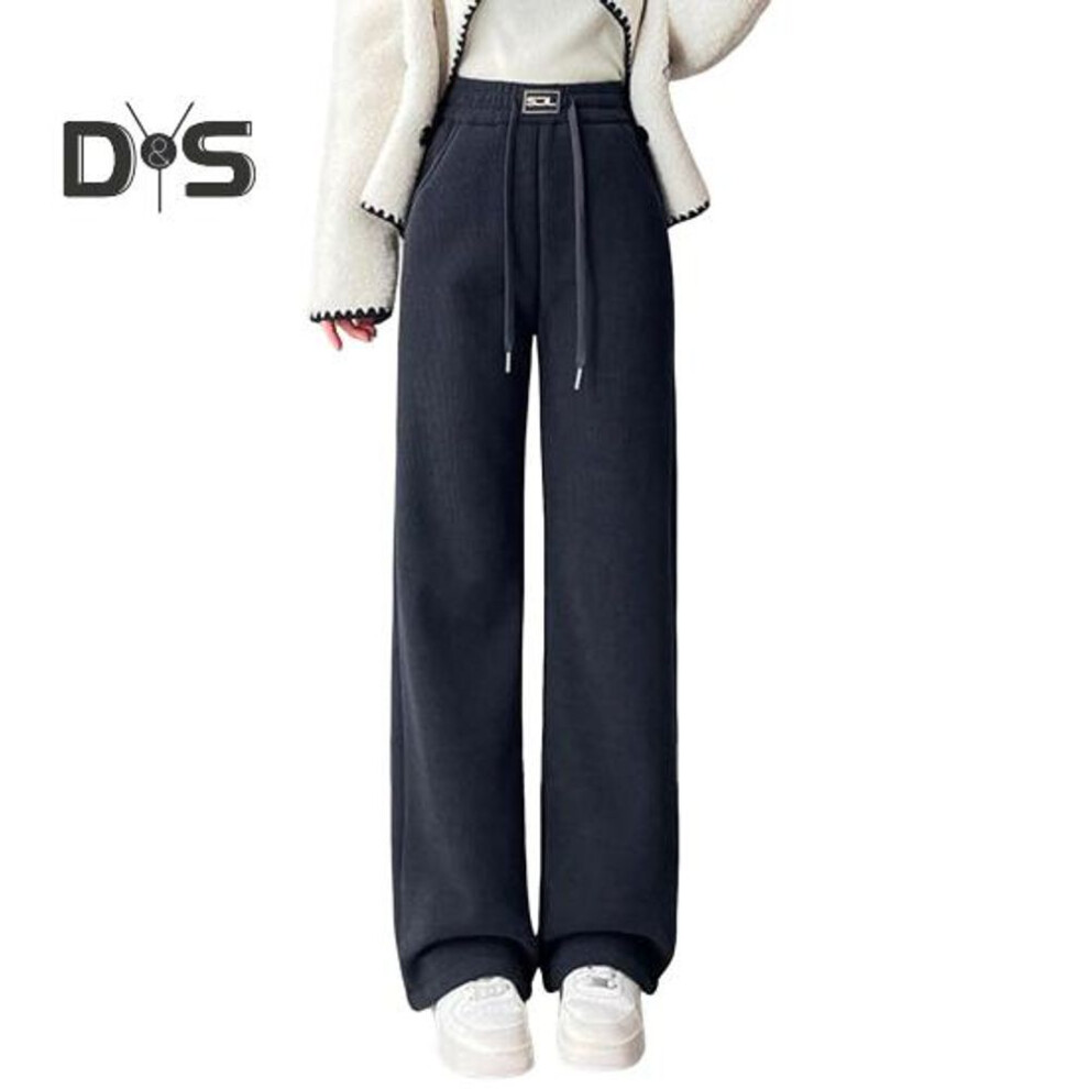 (dark gray, 4XL) Women Corduroy Pants Elastic High Waist Straight Wide Leg Long Trousers Solid Color Thickened Fleece Lined Pants