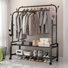 Double-Rod Moving Clothes Rack with Locking Wheels - Heavy-Duty, Side Hooks & Shelves, 150cm Wide