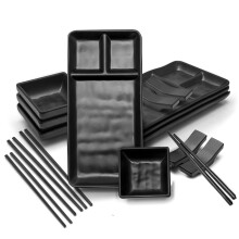 GOLIBER 16 Pc. Japanese Sushi Plate Set with Plates Soy Sauce Bowls Chopsticks and Holders Melamine Tableware Serving Dishes for Modern Dining Cl