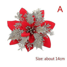 Artificial Christmas Flowers Glitter Fake Flowers Merry Christmas Tree Decor