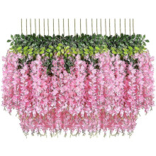 24 Pack Faux Wisteria Vines Fake Wisteria Hanging Wreath Silk Long Hanging Shrub Blossom String Home Party Wedding Decor (pink)