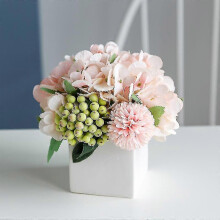 Wabjtam Rtificial Flowers with Small Ceramic Vase,artificial Hydrangea with Vase Plastic Artificial Flower Faux Plants