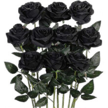 "artificial Silk Rose Flower Bouquet Wedding Party Home Decor, Pack Of 10-black
