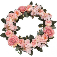 Artificial Flower Wreath Ring Field Pendant Door Round Leaf Decoration Wreaths Door Holder Hanging Accessories Pink