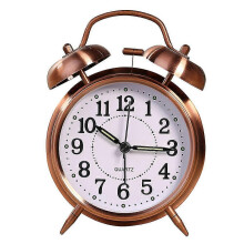 (As show, One size) 1pc Double Bells Alarm Clock Metal Plated Shell Table Clock Luminous Clock Mute Clock For Home Office Bedroom Without Battery (copper)