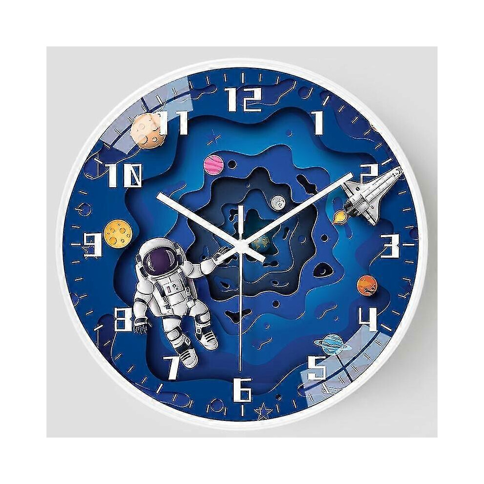 Kikidex (As Show, One Size) Silent Kids Wall Clock, Non Ticking Children Round Wall Clock, Astronaut Space Travel