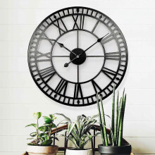 (As show, One size) Weatherproof Garden Clock Retro Roman Numerals Vintage Simple Iron Art Outdoor Clock Battery Operated Silent 40cm