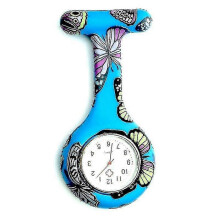 (As show, One size) Huncv-hmwy-butterfly Pattern Nurse Watch Colorful Silicone Pocket Watch Doctor Fob Watch Thsidne