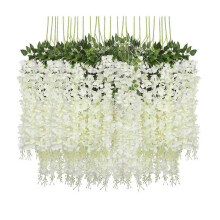 Faux Wisteria Hanging Flowers 24 Pack Fake Wisteria Vines Silk Flower String Wreath for Home Wedding Party Wall Background Decor, White
