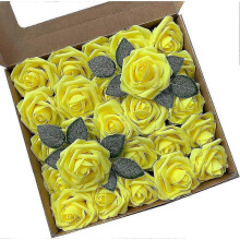 Artificial Flowers, Artificial Roses 25pcs Foam Rose Fake Real Looking with Leaf