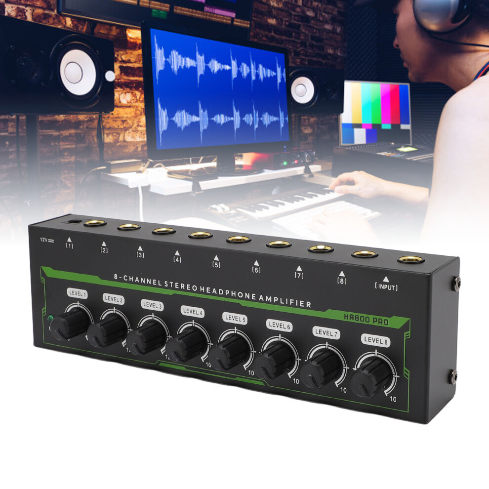 8 Channel Headphone Amplifier With 8 Channel Headphone Amplifier Fine Signal Amplification 6.35Mm Volume Control Stereo Headphone Splitter 7611296642985