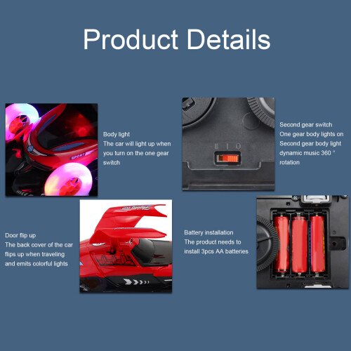 Red 4-Wheel Transforming Electric Car Toy, 3xAA 2