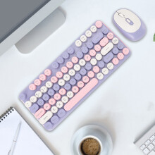 Keyboard Mouse Combo 2.4G Wireless Bluetooth Double Modes 82 Keys Low Noise Keyboard Mouse Set for Office Gaming Violet