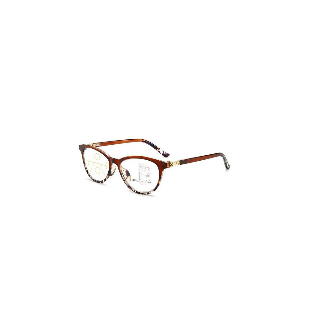 Brown/Blue/Light (+1.00, ) Progressive Multifocal Glasses Men Women Blocking Reading Glasses