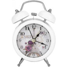 (As show, One size) Bedroom Alarm Clock, Classic Vintage Ultra Silent Metal Quartz Clock With Backlight Desk Cabinet Bedside Travel (white)