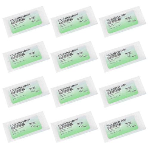 (As show, One size) 12 Pcs/Set Needle Suture Nylon Monofilament Thread 3/0 2