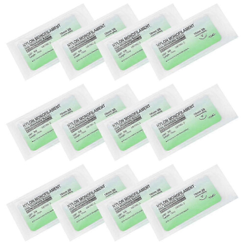 (As show, One size) 12 Pcs/Set Needle Suture Nylon Monofilament Thread 3/0 1