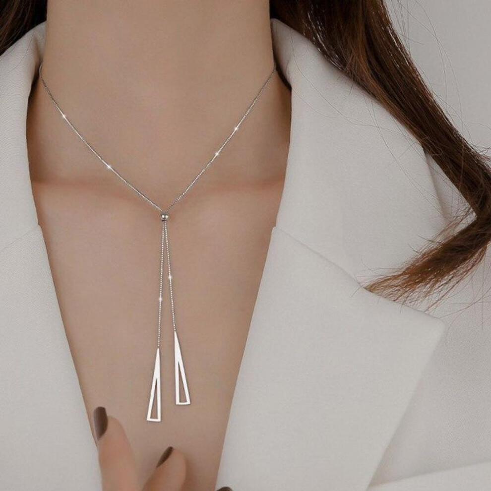 (silver) Geometric Necklace for Women Fashion Silver Choker Adjustable Triangle Pendant Necklaces Clavicle Neck Chain Party Jewelry Gift