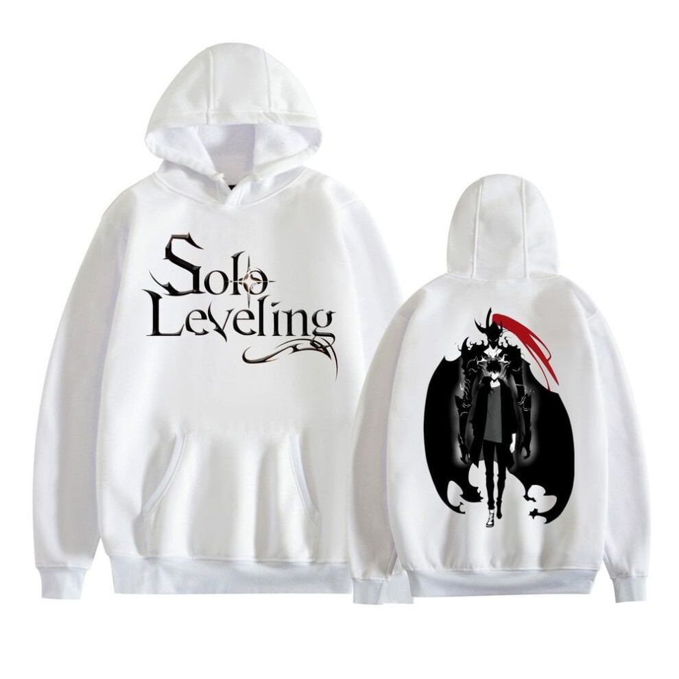 (4XL, white) Hot Anime Solo Leveling Sung Jin-Woo Printed Hooded Men Women Prevalent Hoodies Casual Loose Pullover Harajuku Male Sweatshirt