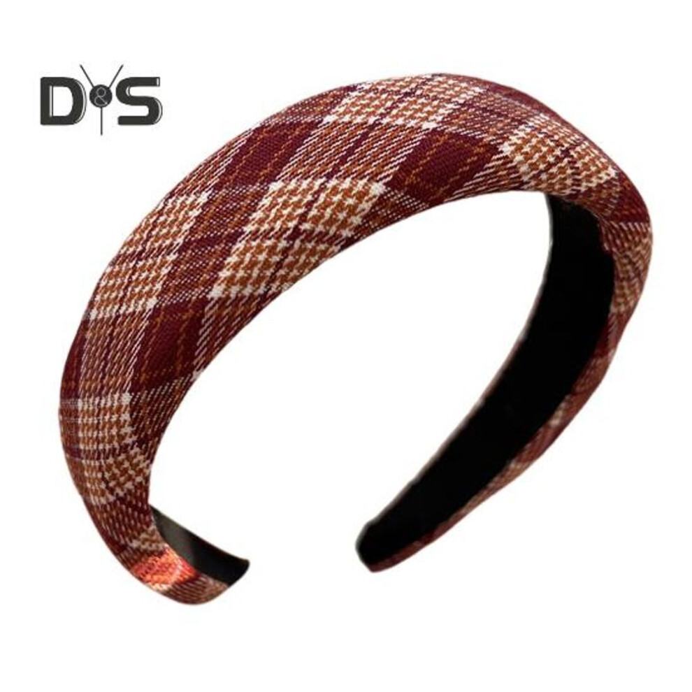 (as the picture, E) Red Plaid Padded Headband Faux Pearls Decor Wide Anti-slip Hair Hoop Women Christmas Festive Hair Accessories