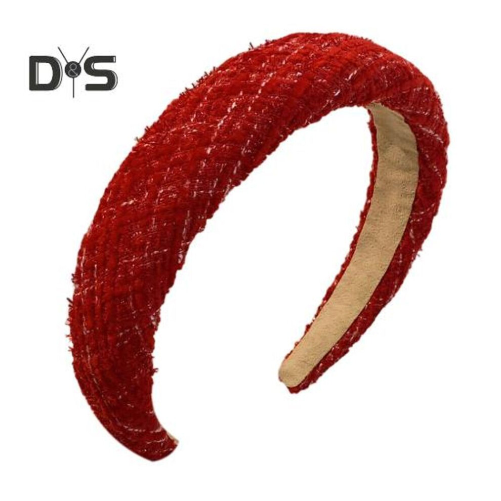 (as the picture, A) Red Plaid Padded Headband Faux Pearls Decor Wide Anti-slip Hair Hoop Women Christmas Festive Hair Accessories