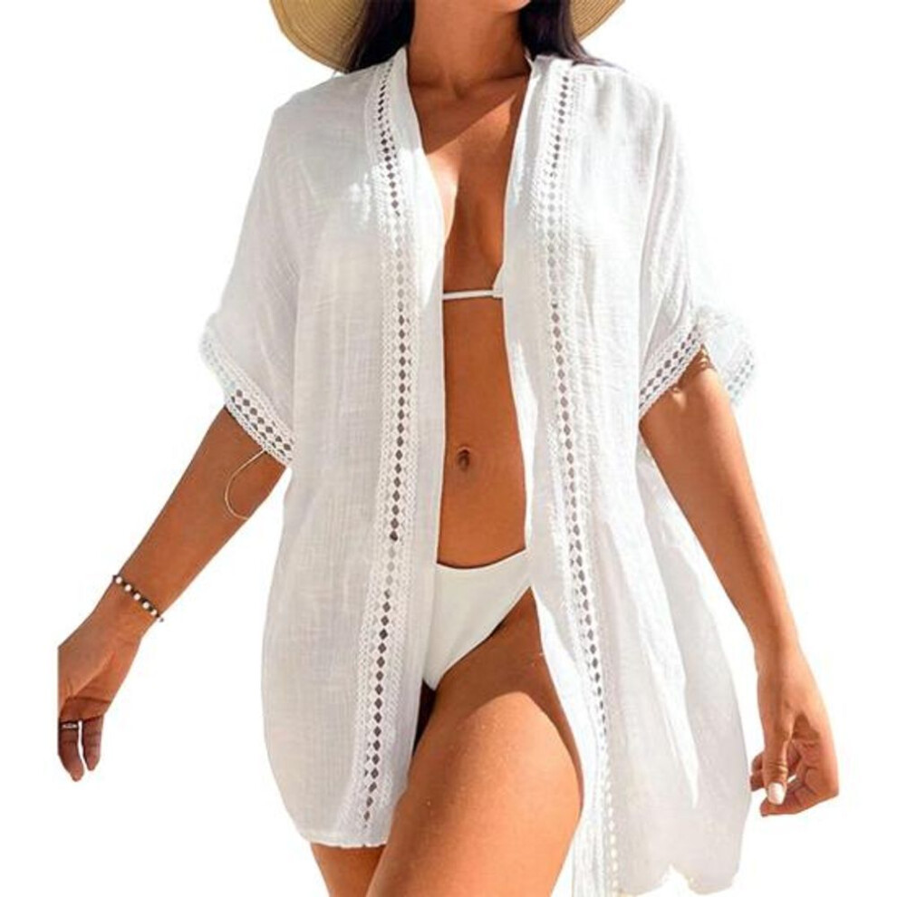 Lady Beach Coverup Hollow Out Vacation Shirt Sunscreen Anti-UV Quick-Drying Bikini Swimsuit Solid Color Loose Pool Clothes