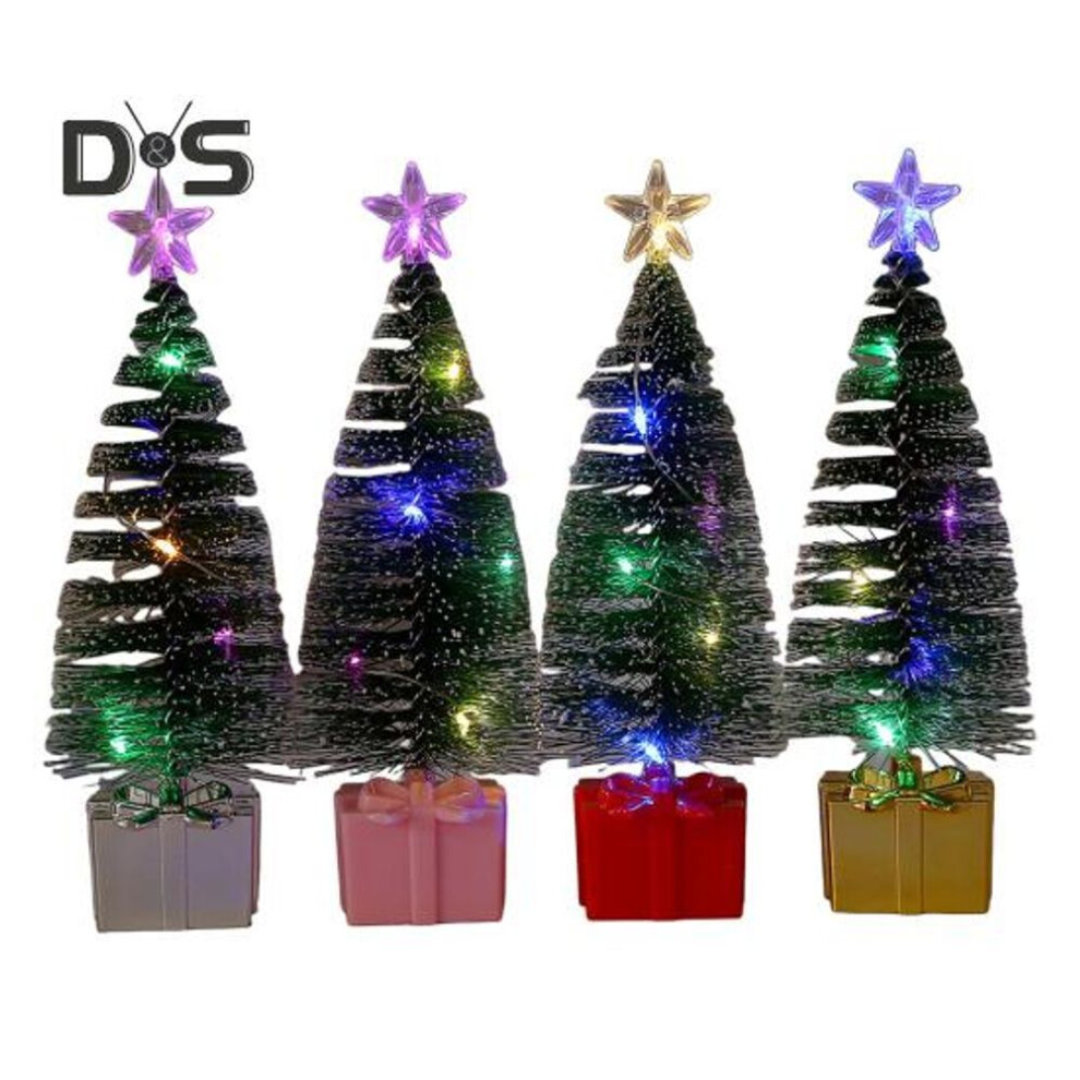 4Pcs Small Christmas Tree Ornaments with LED Lights Battery Powered Realistic Mini Tabletop Christmas Tree Party Accessories