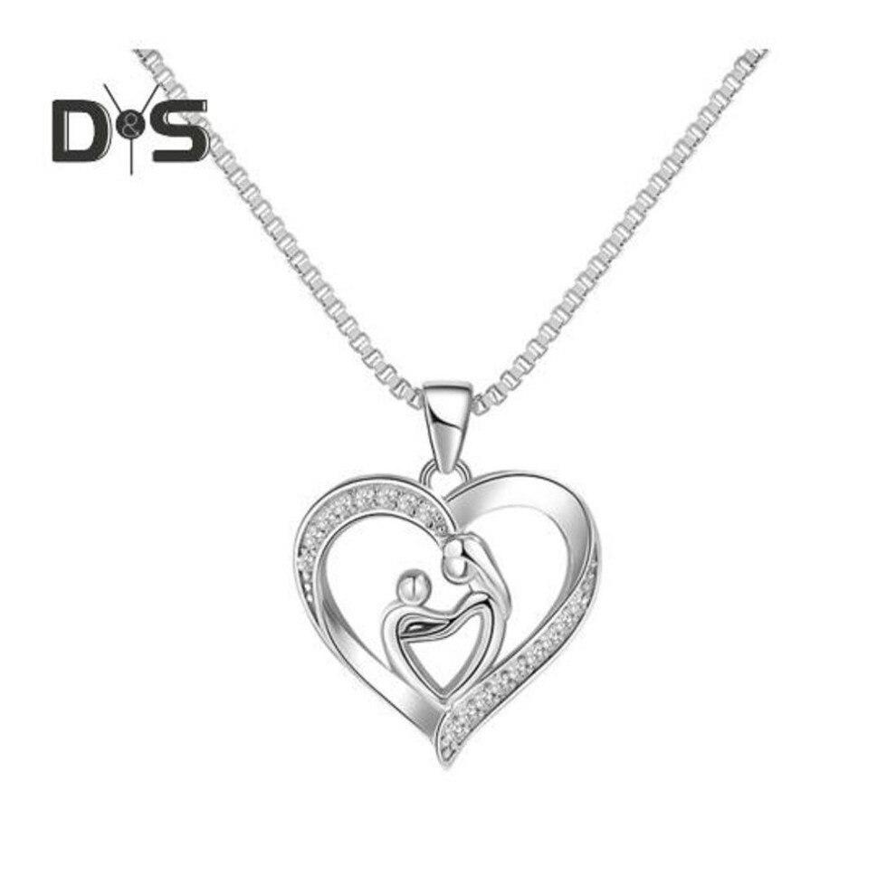 (silver) Mother And Daughter Son Love Heart Pendant Necklace Mother's Day Jewelry Gifts For Grandmother Mom Daughter Wife