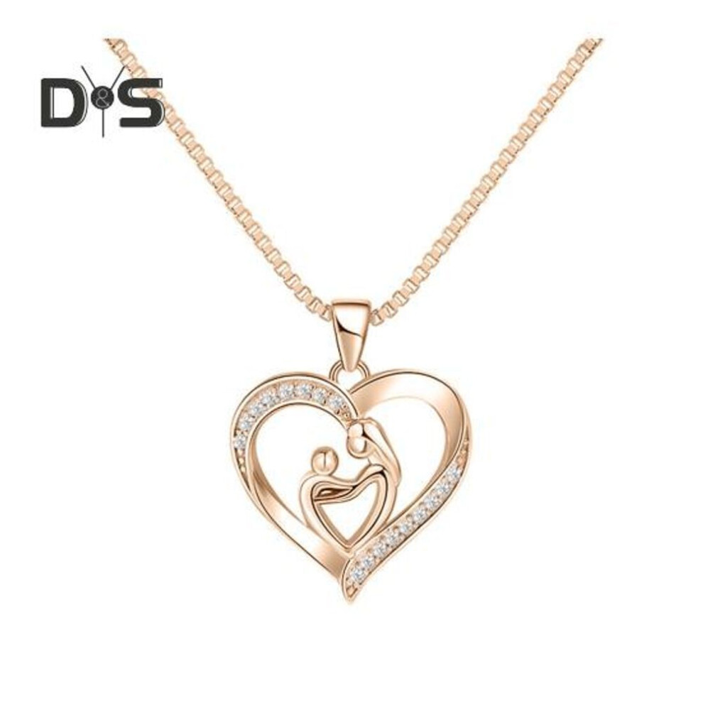 (rose gold) Mother And Daughter Son Love Heart Pendant Necklace Mother's Day Jewelry Gifts For Grandmother Mom Daughter Wife