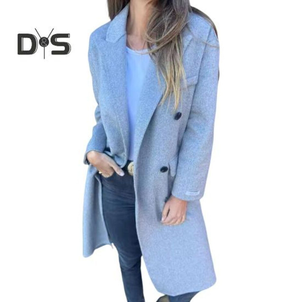 (grey, XXXL) Women Woolen Jacket Turn-down Collar Solid Color Single-breasted Coat Loose Thermal Long Sleeved Commuting Dating Spring Fall Winter Overcoat