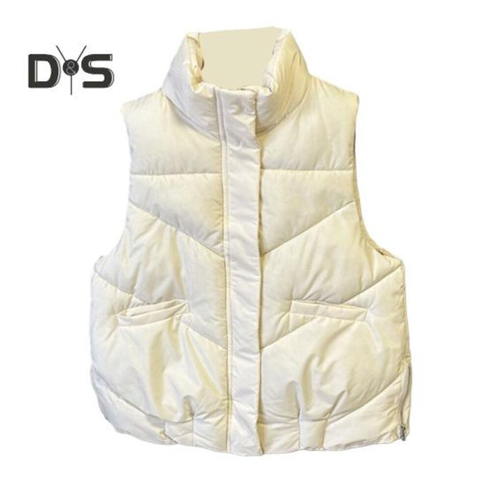 (beige, L) Women Down Vest Winter Thick Warm Waistcoat Casual Short Zipper Jacket with Stand Collar Pockets Slim Fit Coat for Autumn Winter Outdoor Activities