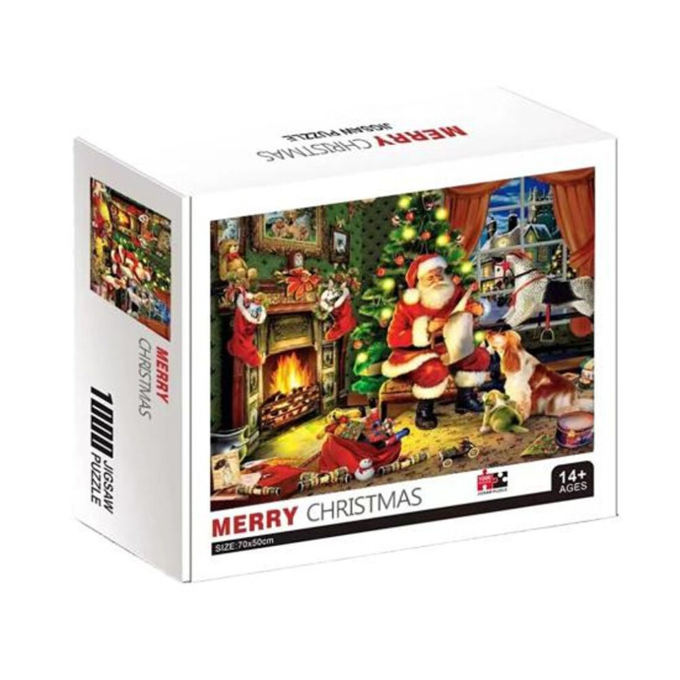 (as the picture, A) 1000Pcs/Set Christmas Jigsaw Puzzle Xmas Tree Santa Claus Puzzle Decoration Kids Adults Educational Puzzle Game Festival Gift