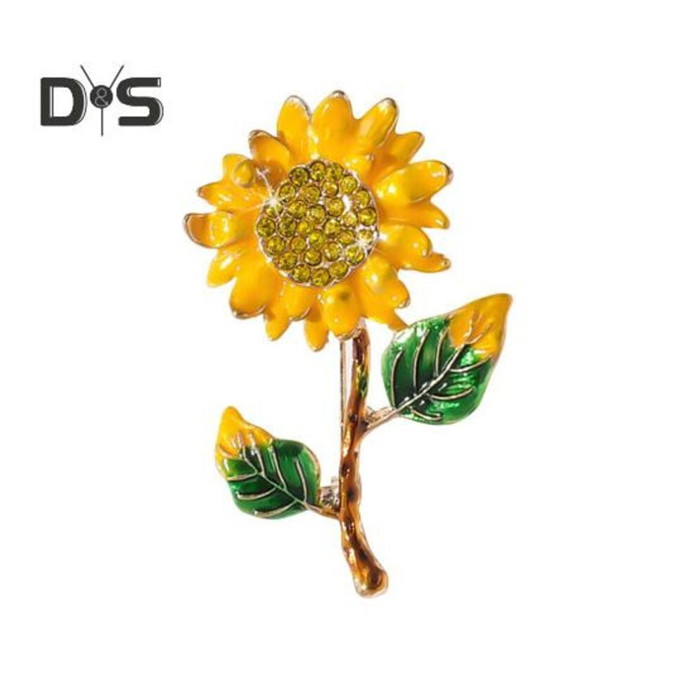 (yellow) Women Brooch Sunflower Shape Enamel Oil Dripping Retro Rhinestone Polished Coat Collar Bag Scarf Hat Decoration Clothes Pin Party Banquet Clothing