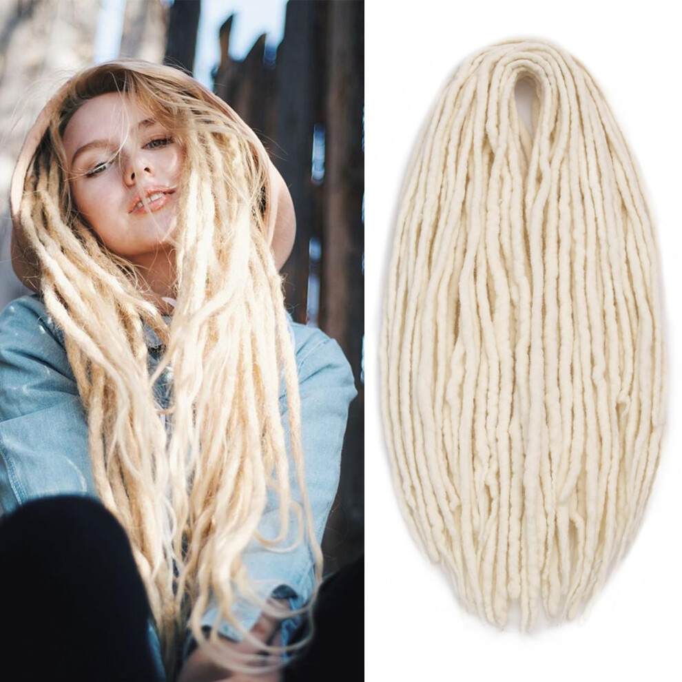 Siddiuop Unisex White 22 Inches Wool Dreadlock Extensions 15 Strands Double Ended Blonde Handmade Hippie Wool Dreads Extensions De Ends Locs Style Crochet Hair For Wo