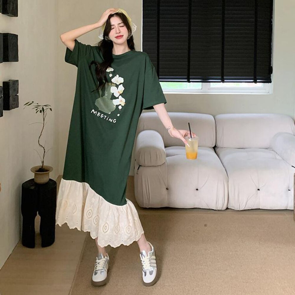 (green, XL) DIMANAF Women 2025 New Summer Plus Size Casual Basic Short Sleeve Oversize Pleated Long Shirt Dress Loose Dress
